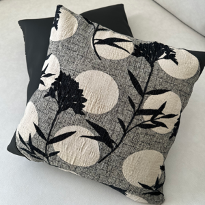 SHANGHAI MOON Dual-Sided Designer Cushions 16×16 | Set of 2 Upholstery Fabric & Vegan Leather | Limited Edition MARCO Fermoni Designs & Golden Stitches