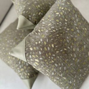 PEBBLE is a Dual-Sided Designer Cushion 16×16 | Set of 2 Upholstery Fabric & Vegan Leather | Limited Edition MARCO Fermoni Designs & Golden Stitches