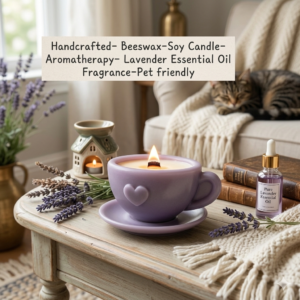 Lavender Cup & Saucer Handcrafted Candle | Beeswax-Soy | MysTEAry Collection