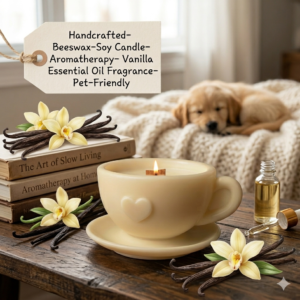 Handcrafted Beeswax Soy Candle – Vanilla Essential Oil | Aromatherapy Pet-Friendly Candle | Cozy Home Wellness Gift